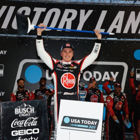 NASCAR Cup Series star Christopher Bell celebrated his USA TODAY 301 NASCAR Cup Series race win – his second win of the weekend to complete the sweep – at New Hampshire Motor Speedway Sunday.